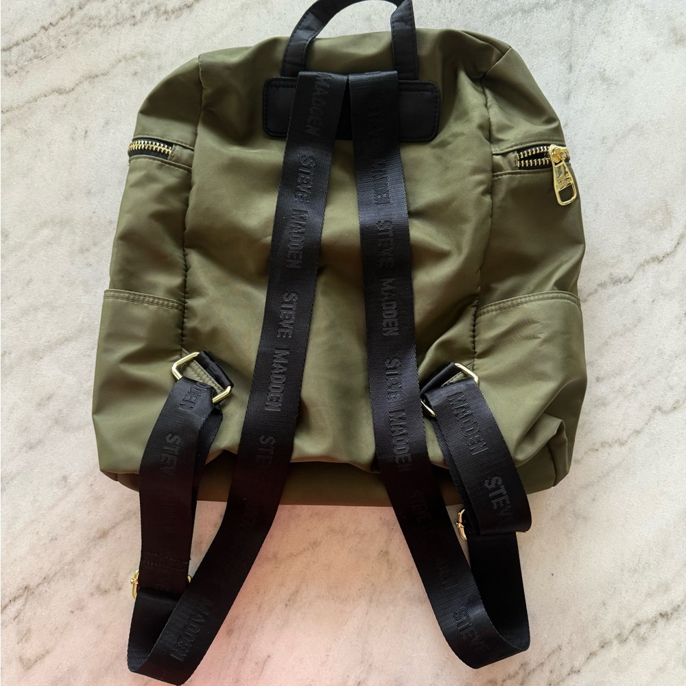 Steve Madden Olive Green Backpack with Gold Hardware - Picture 4 of 5
